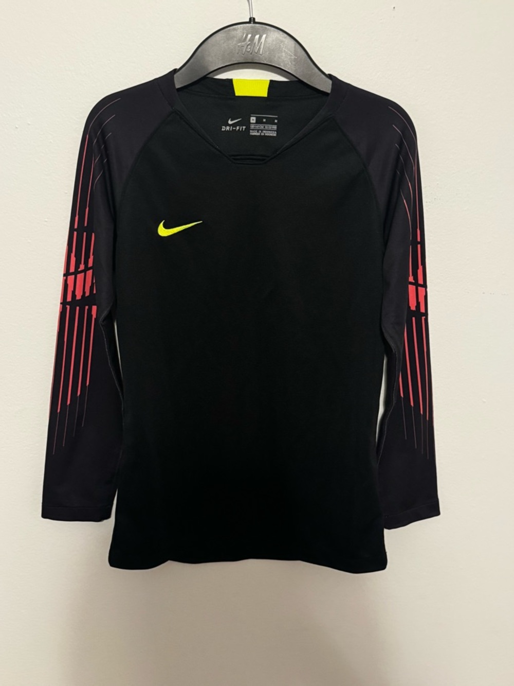Nike Dri-FIT Black Long Sleeve Soccer Top with Neon Swoosh